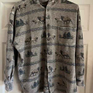 Men’s Cozy Gray Elk Patterned Button Up Shirt 100% Cotton by Redhead
